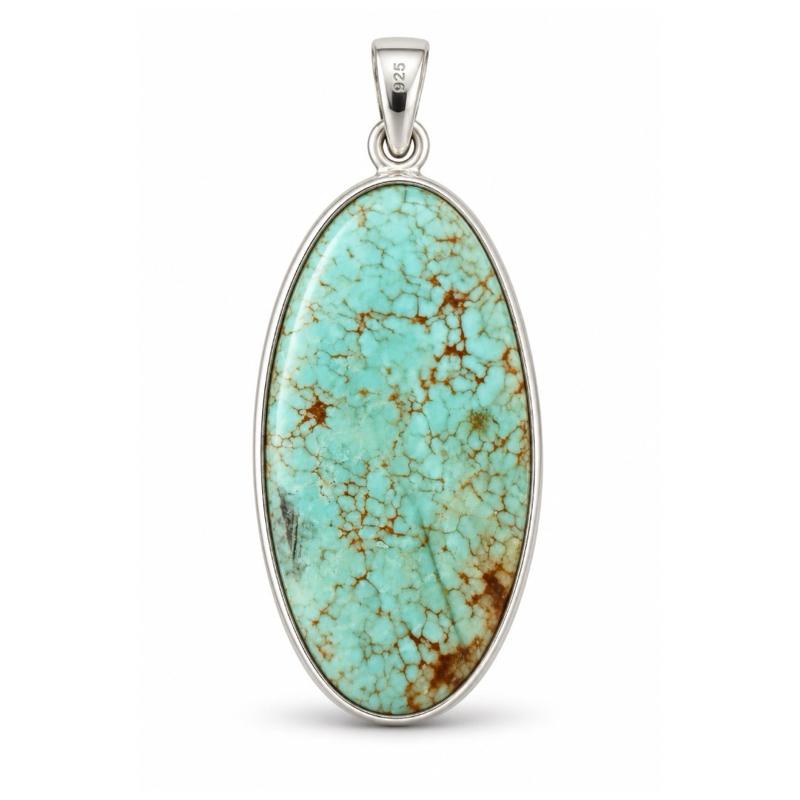 Mine Number #8 Genuine Turquoise .925 Sterling Silver Open Back Pendant 8