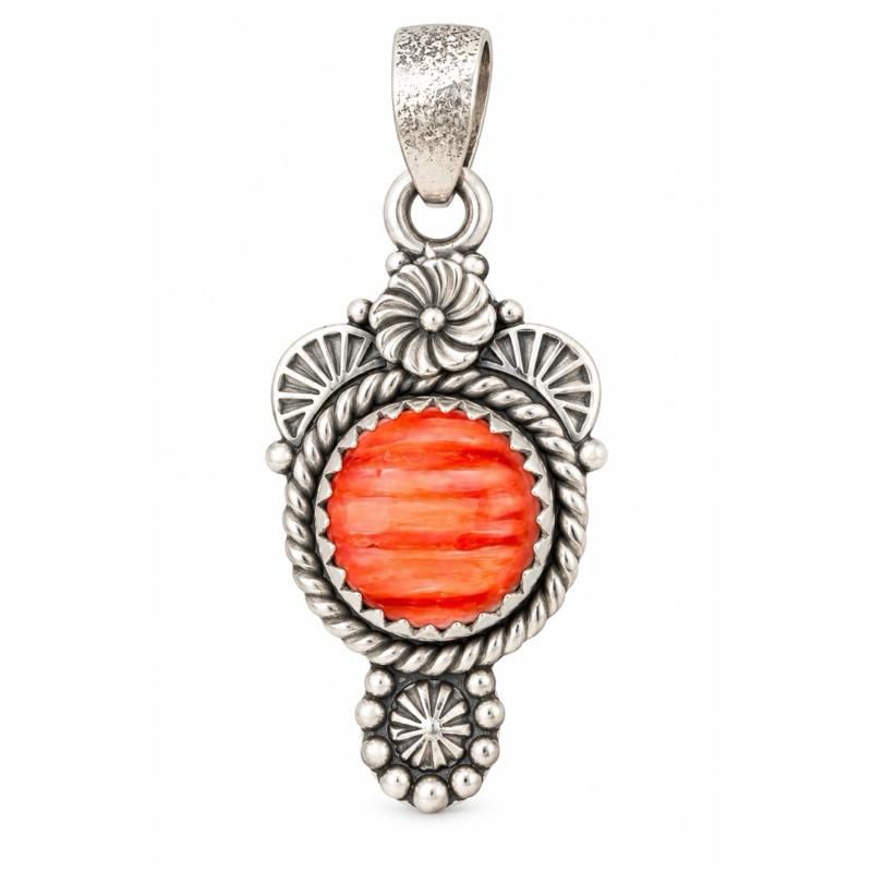 Red Spiny Closed Back .925 Sterling Silver Pendant