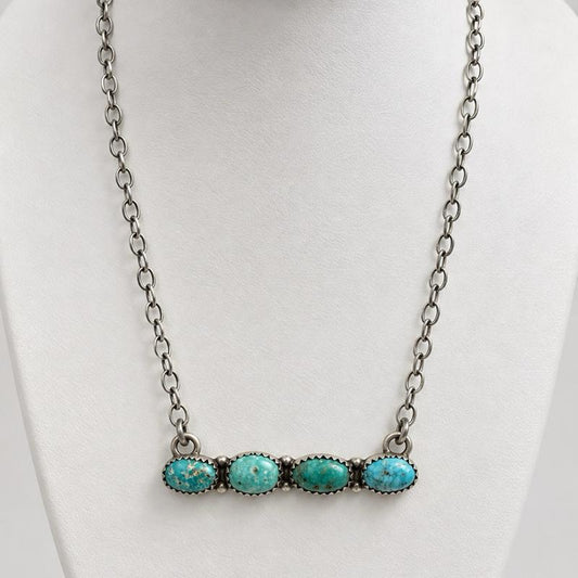 2” White Water Turquoise Bar .925 Solid Sterling Silver Necklace