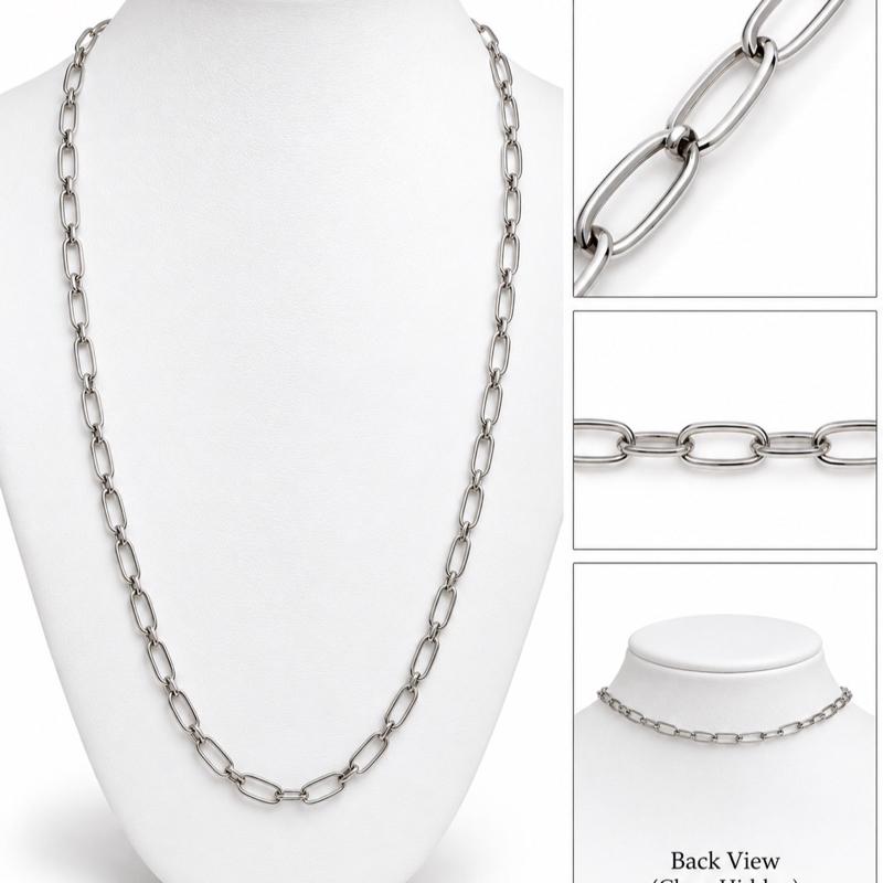 21β Elongated Oval Paperclip Charm Stainless Steel Non Tarnishing Sweatproof and Waterproof Chain