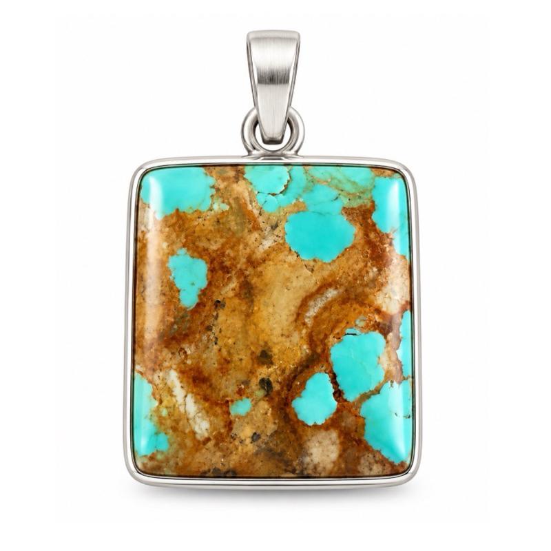 Turquoise with Brown Matrix Square .925 Sterling Silver Pendant