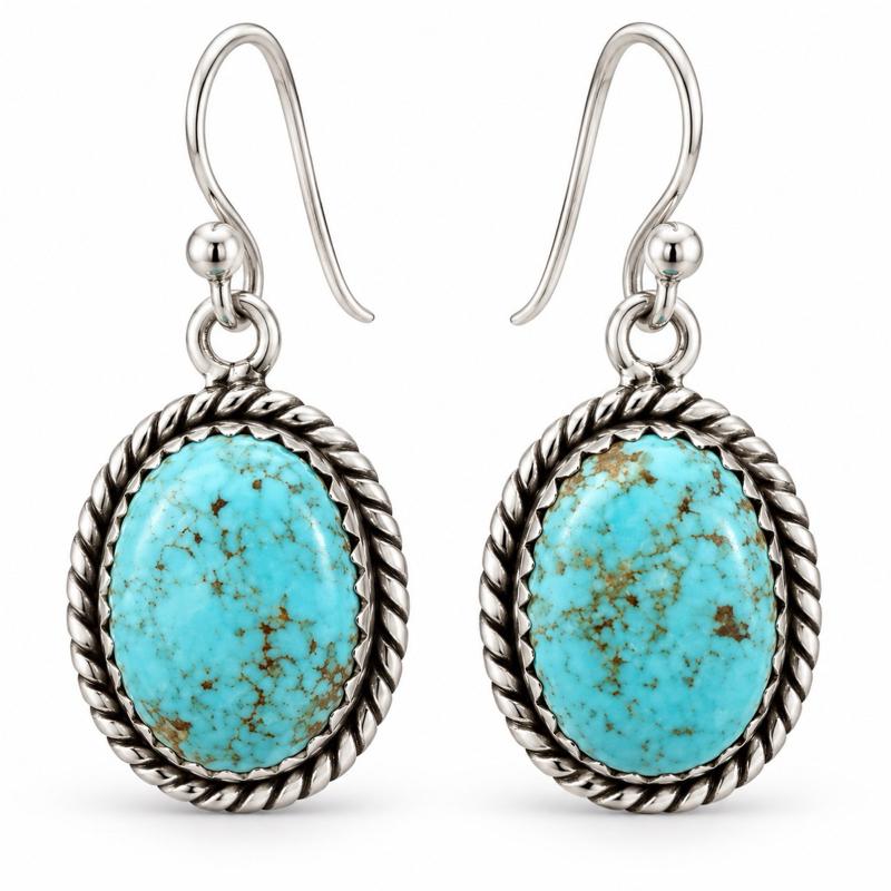 Mine Number 8 Turquoise Dangle .925 Solid Sterling Silver Earrings