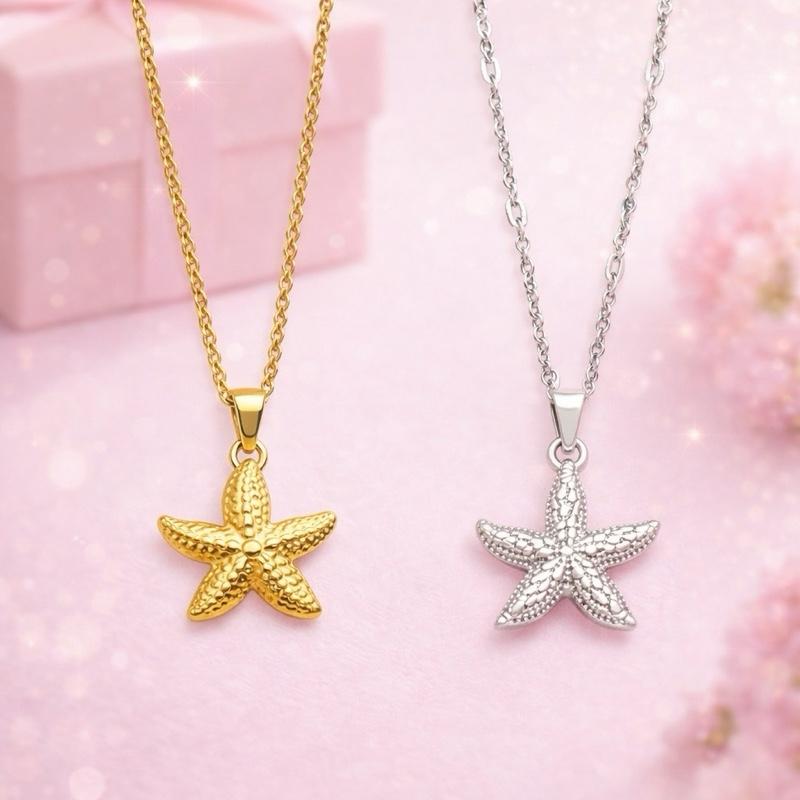 18-20" Starfish Nautical Beach Theme Stainless Steel Necklace Non Tarnishing Waterprogof Jewelry
