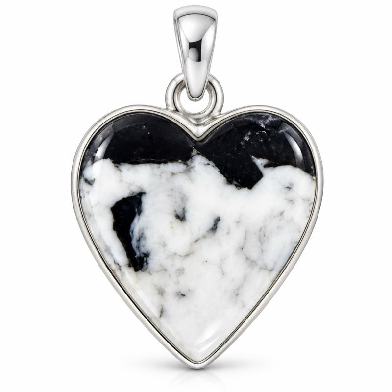 0.87ā X 0.62ā Small White Buffalo .925 sterling silver heart pendant