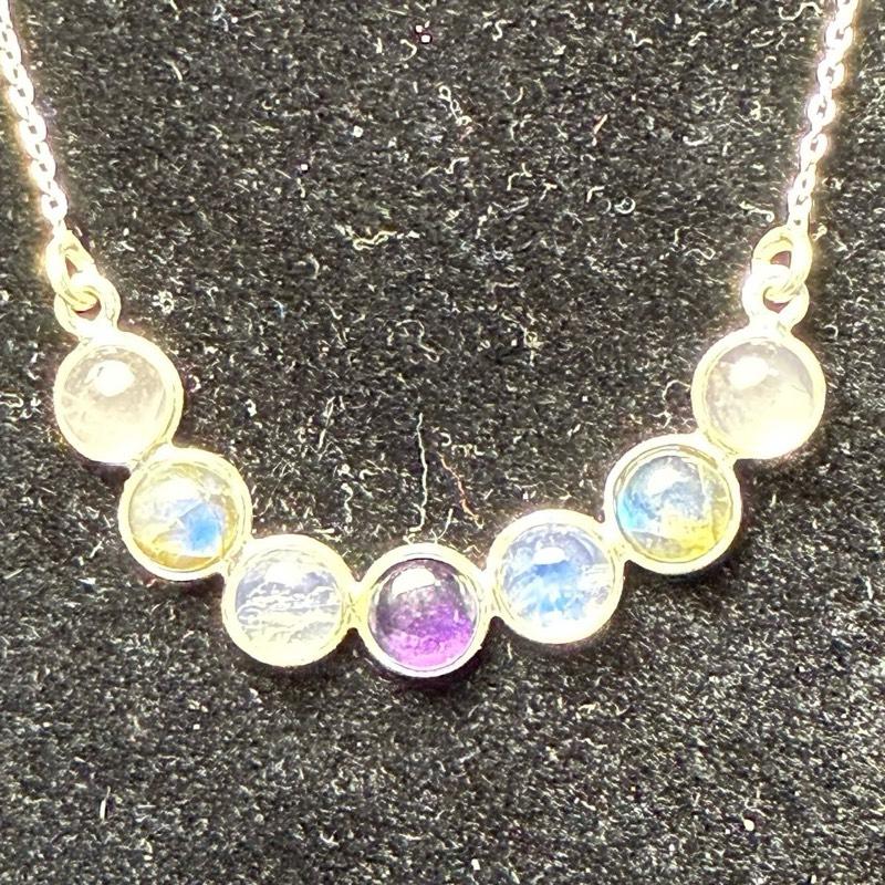 Labradorite, Rainbow Moonstone & Amethyest Necklace