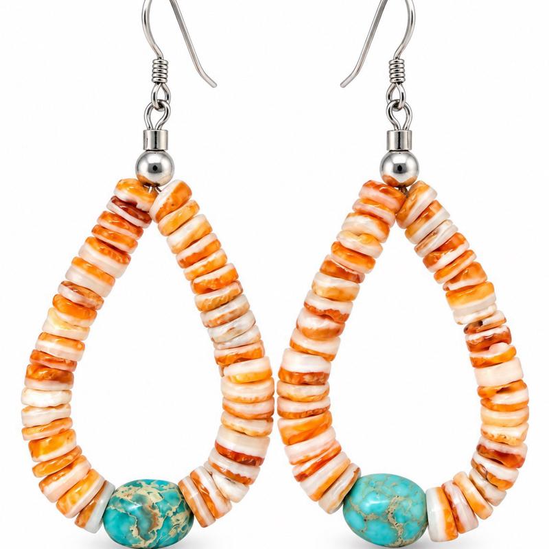 Spiny Oyster & Blue Sea Sediment Jasper .925 Sterling Silver Earrings
