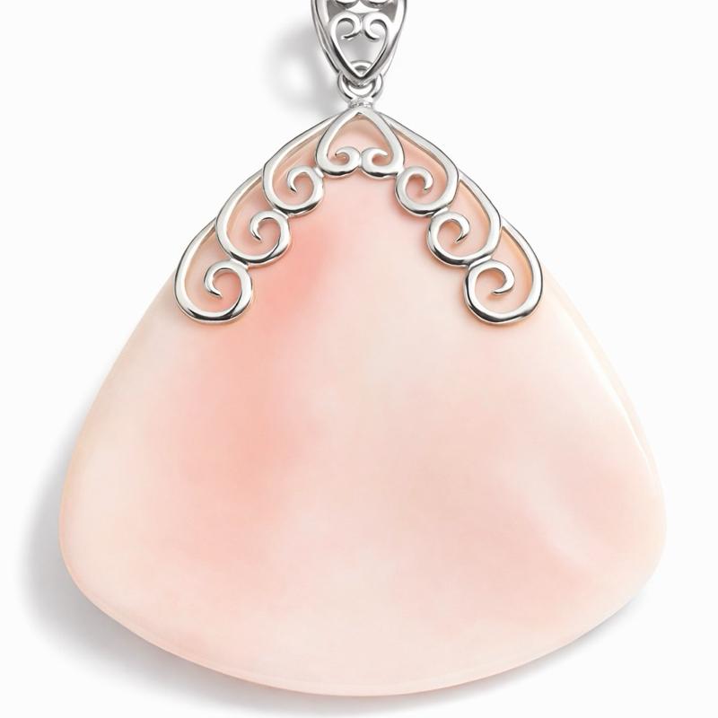Large Pink Conch Shell Pendant In 925 Solid Sterling Silver