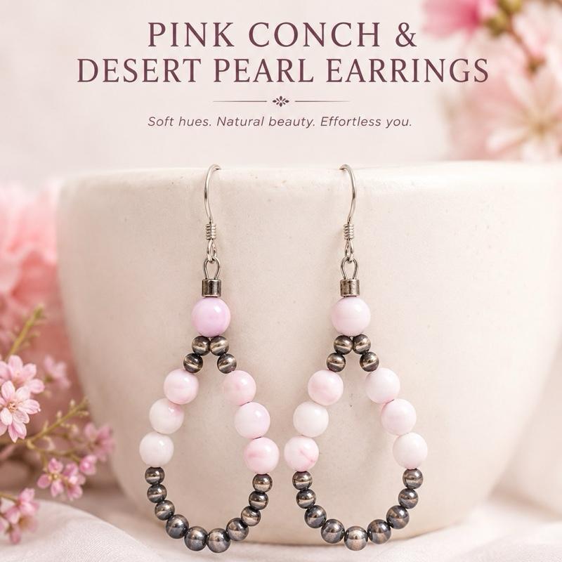 Pink Conch Shell Desert Pearl .925 Sterling Silver Earrings