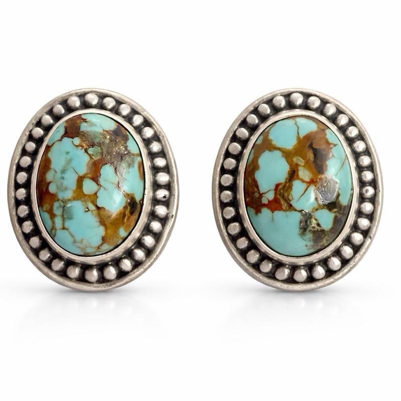.925 Sterling Silver Mine Number 8 Turquoise Stud Earrings