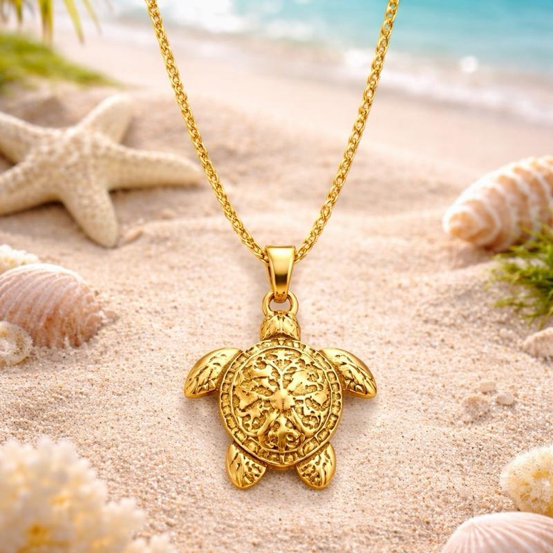 18-20" Turtle Nautical Beach Theme Stainless Steel Waterproof Non Tarnish Necklace