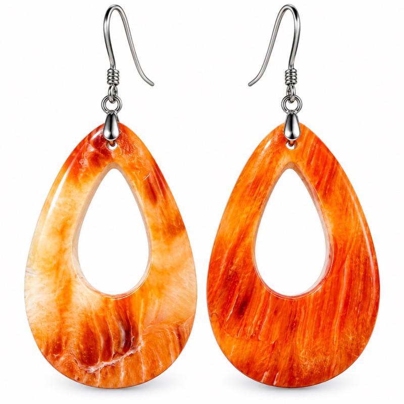 Spiny Oyster Long Dangle .925 Sterling Silver Earrings