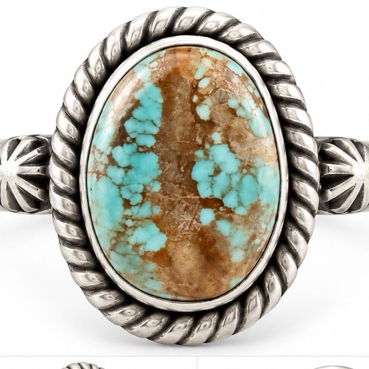 Size 10 Mine Number 8 Turquoise .925 Sterling Silver Ring