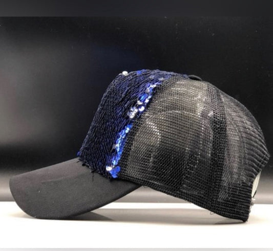 Blue Sequin Mesh Sparkle Bling Hat