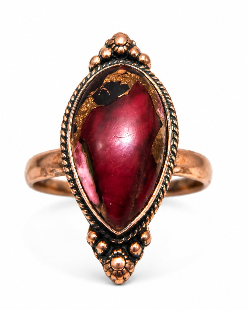 Red Rose Dahlia Adjustable Pure Copper Ring
