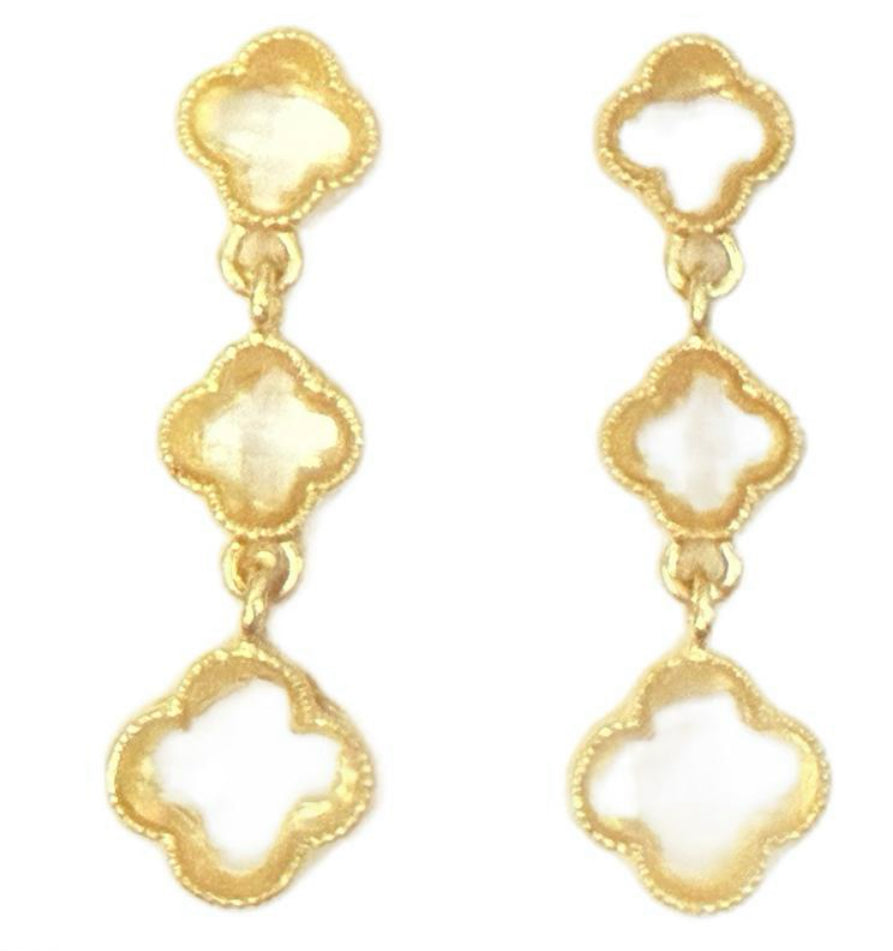 Clear Lucky Triple Clover Dangle Earrings