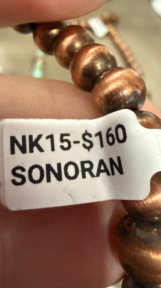 Sonoran Turquoise 9.5 mm Copper Pearl Bead Necklace