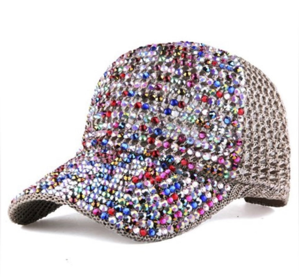 Brown Rhinestone Bling Sparkle Mesh Hat Cap