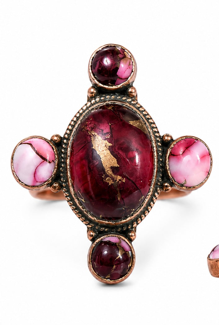 Red Rose Dahlia Adjustable Pure Copper Ring