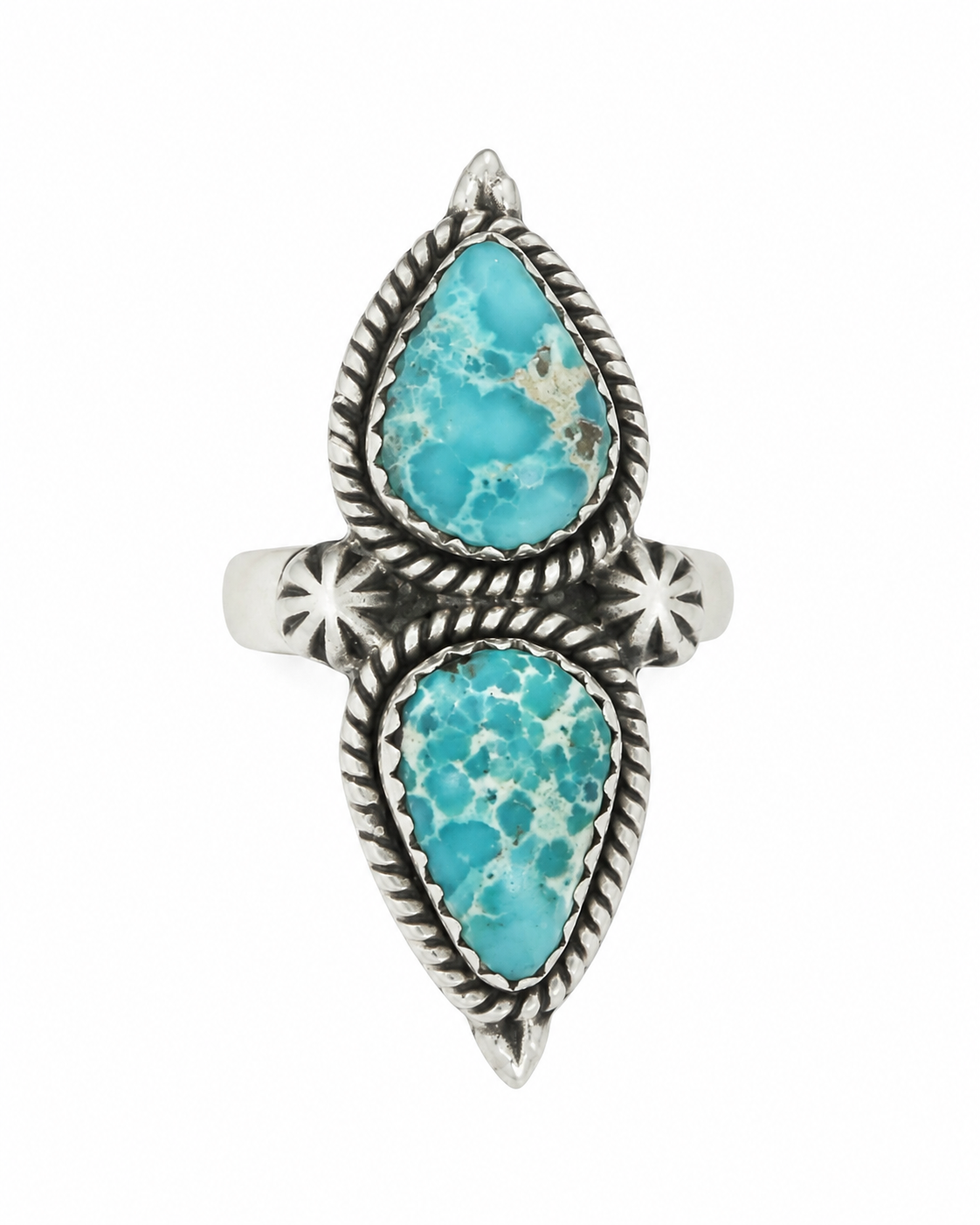 .925 Sterling Silver White Water Premium Turquoise Adjustable Ring