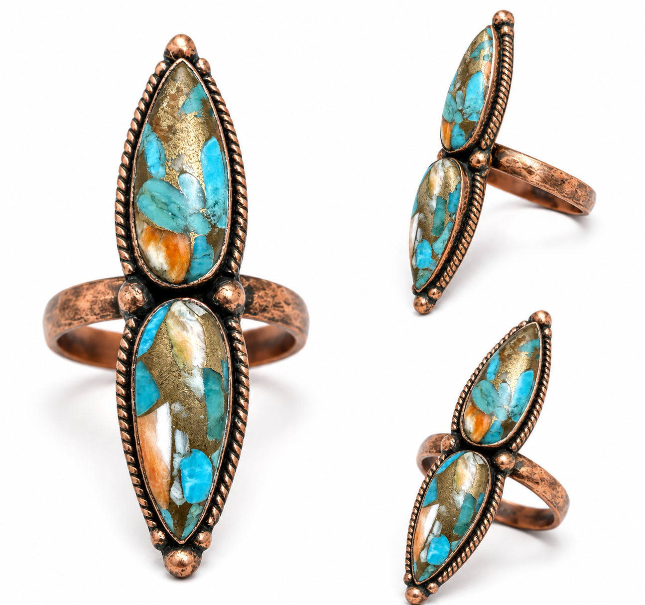 Spiny Oyster Double Stone Crawler Ring