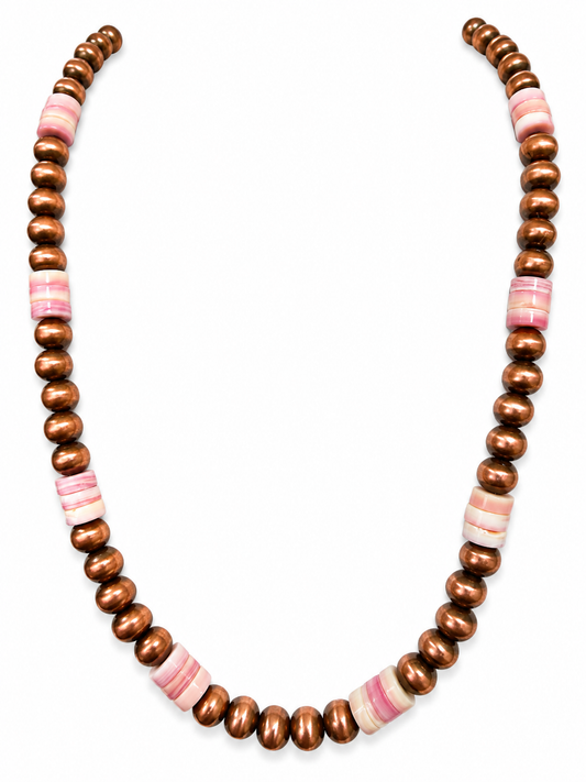 18” Pink Conch & 8mm Copper Pearls Necklace