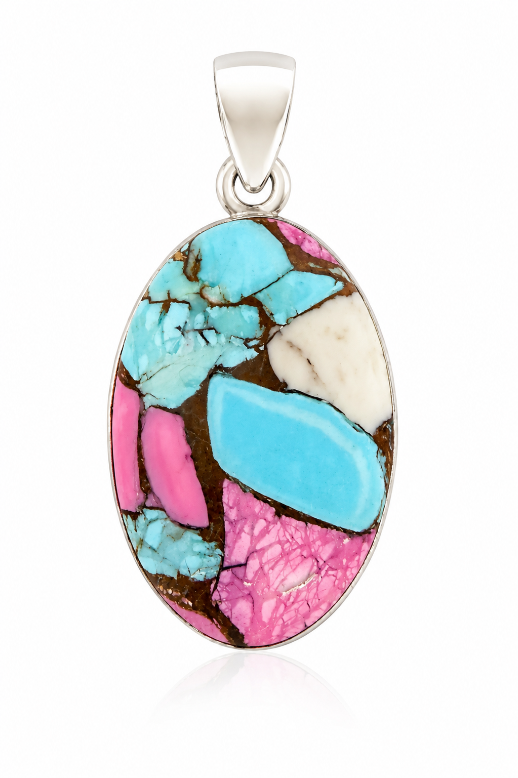 1.35” x 0.63” Cotton Candy Kingman Turquoise .925 Sterling Silver Pendant