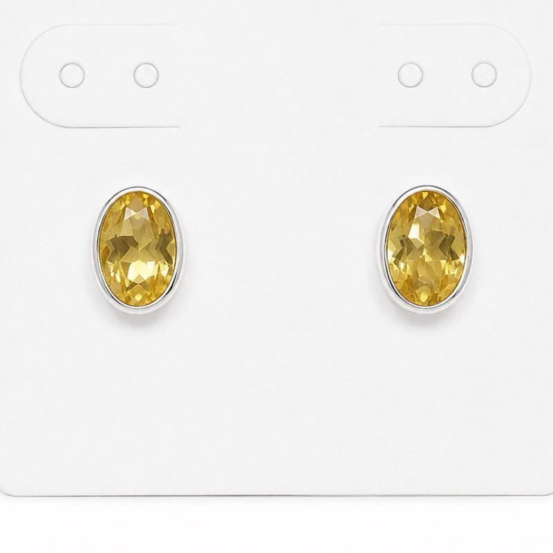 Citrine .925 Solid Sterling Silver Small Stud Gemstone Earrings