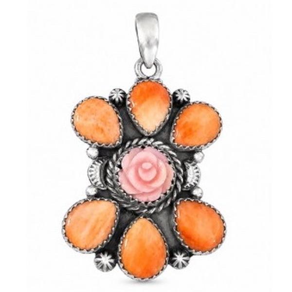 Spiny Oyster & Pink Conch Cluster Pendant .925 Solid Sterling Silver
