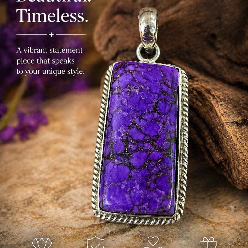 .925 Solid Sterling Silver Purple Mojave Pendant