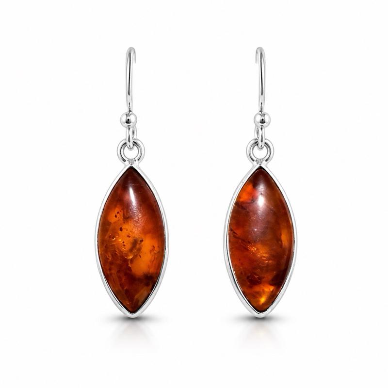 Baltic Amber .925 Solid Sterling Silver Danfle Gemstone Earrings