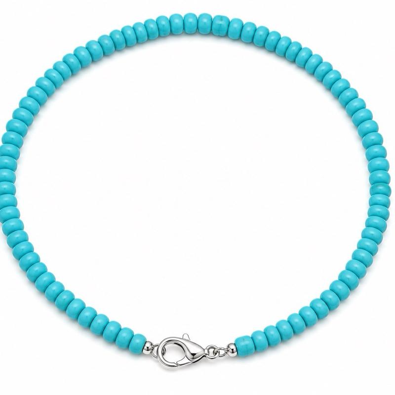 9” Turquoise Beaded .925 Sterling Silver Bracelet or Anklet