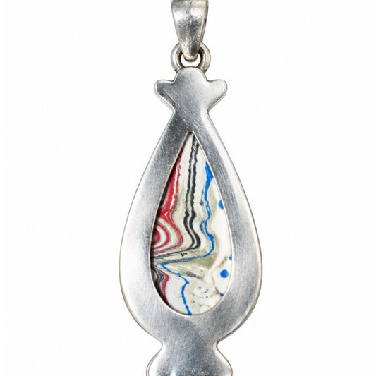 2.07” x 0.66” Fordite .925 Sterling Silver Open Back Pendant