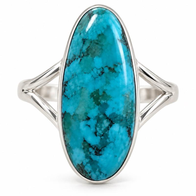 Size 9.5 Genuine Turquoise .925 Sterling Silver Ring