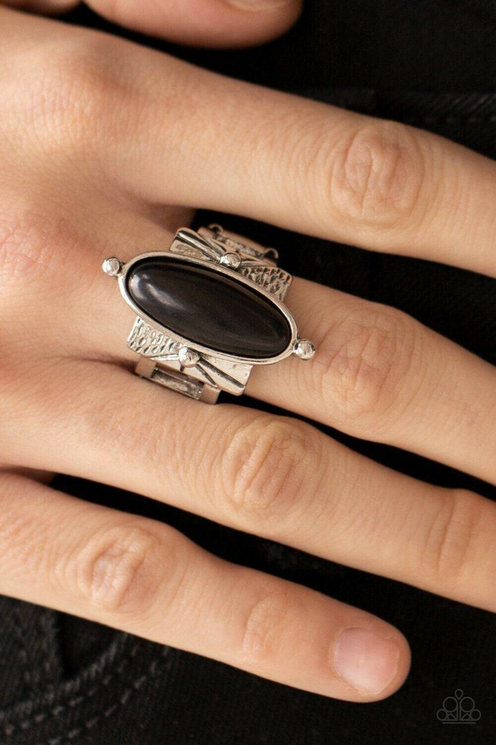 This BADLAND Is My BADLAND - Black Stretchy RIng Paparazzi Jewelry Accessories 7809