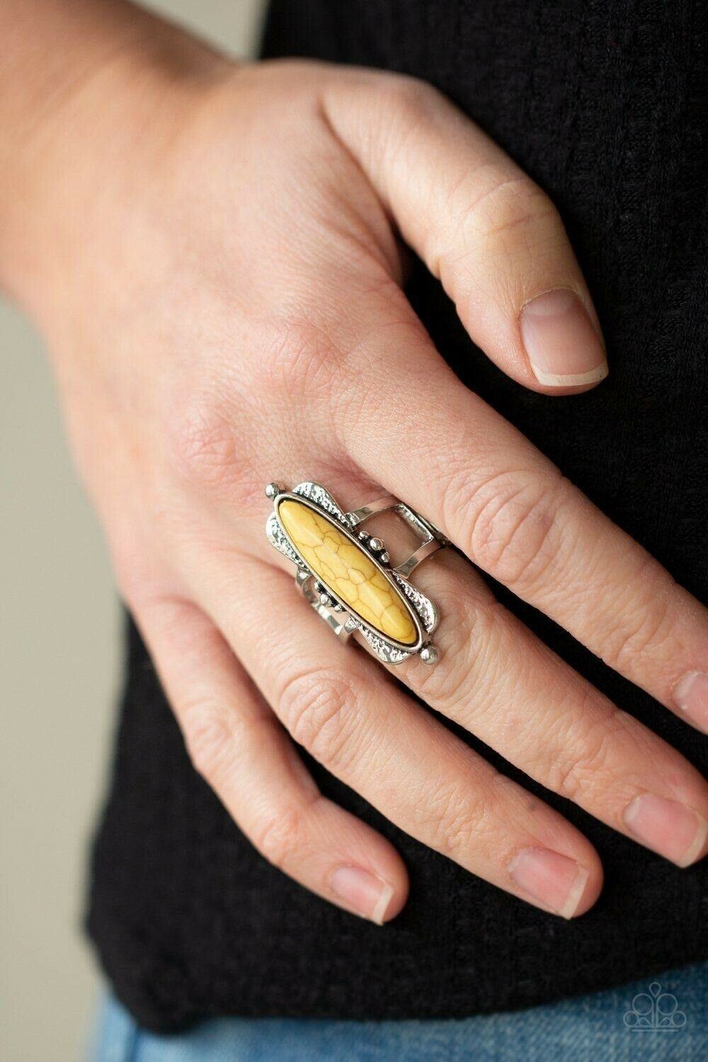 Cottage Craft - Yellow Stretchy Ring Paparazzi Jewelry Accessories 7804