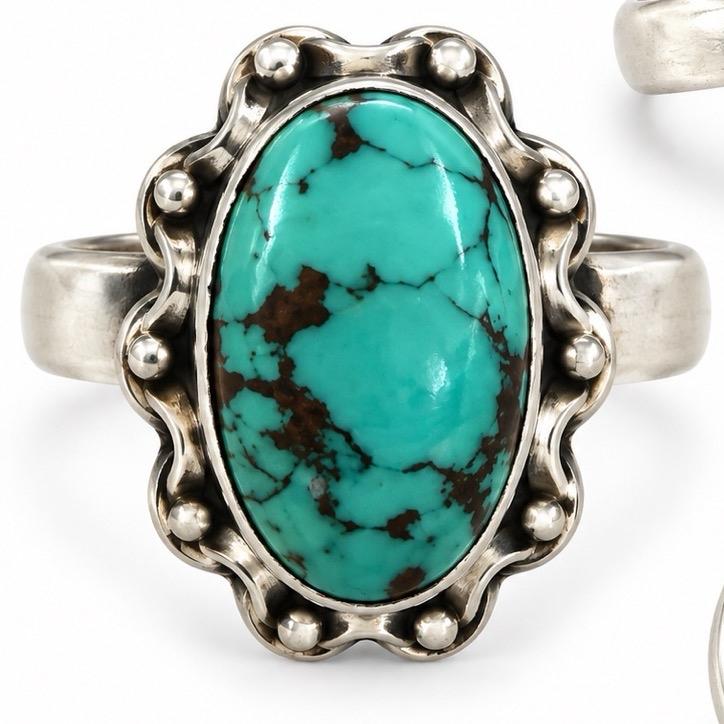 Adjustable 5-9 Turquoise .92( Sterling Silver Ring