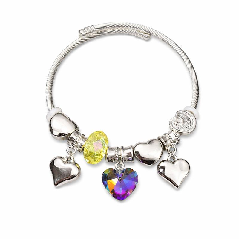 Stainless Steel Silver Heart Adjustable Charm Bracelet