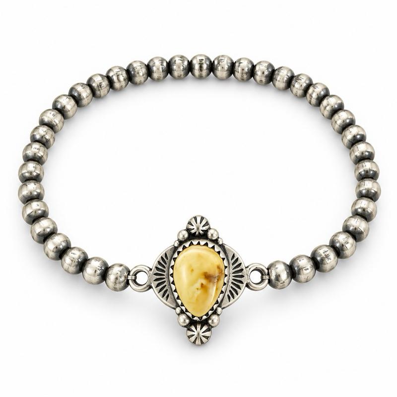 Palamino Variscite .925 Ste round Silver Desert Pearl Stretchy Bracelet Retails $145