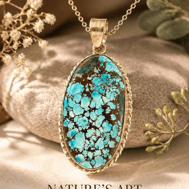 .925 Solid Sterling Silver Turquoise Pendant