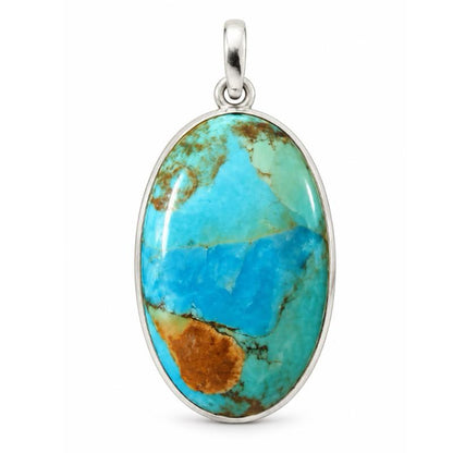 1.45” X 0.78” Natural Turquoise Open Back .925 Sterling Silver Pendant