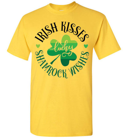 Irish Kisses Shamrock Wishes St Ptrick's Day Irish Clover Top Tee Shirt