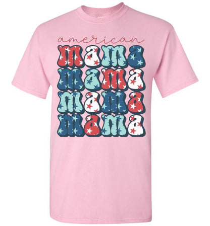 American Mama Patriotic Americana Graphic Tee Shirt Top T=Shirt