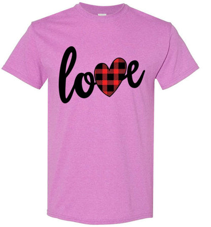 Love Buffalo Check Heart Valentine's Day Graphic Tee Shirt Top