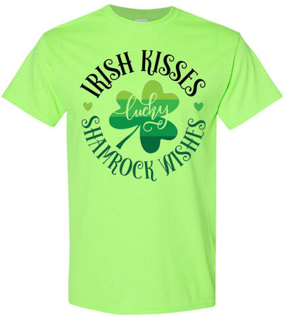 Irish Kisses Shamrock Wishes St Ptrick's Day Irish Clover Top Tee Shirt