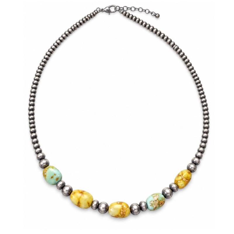 18-20” Palamino Variscite Desert Pear Beaded .925 Sterling Silver Necklace