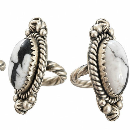 Size 9 White Buffalo Natural Stone .925 Sterling Silver Ring