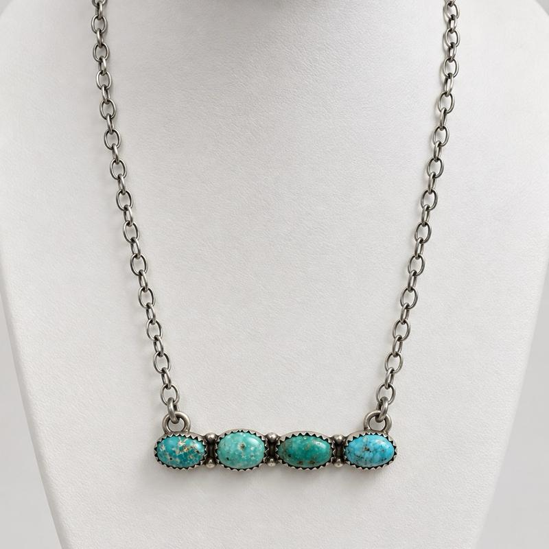 2” White Water Turquoise Bar .925 Solid Sterling Silver Necklace