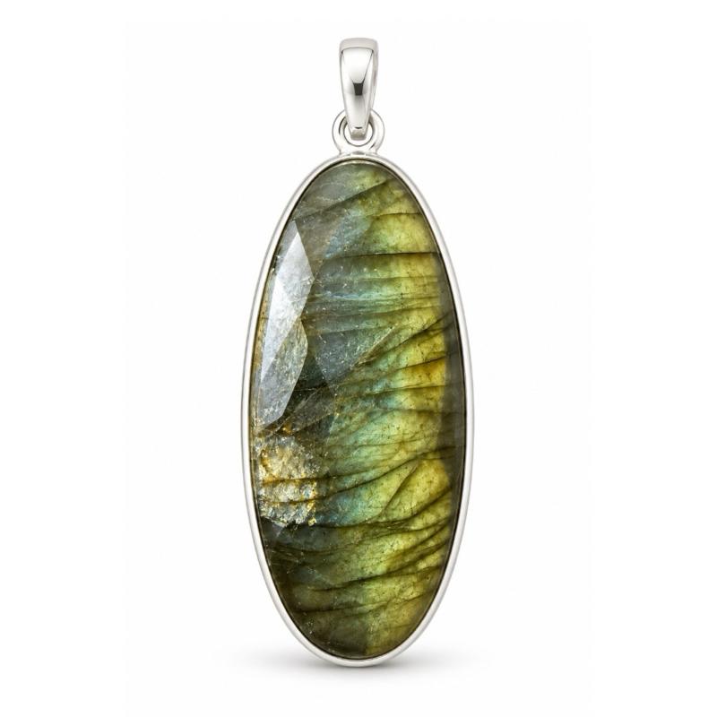 1.84” X 0.77” Faceted Labradorite .925 Sterling Silver Pendant