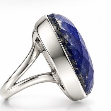 Size 9.25 Faceted Lapis Lazuli .925 Solid Sterling Silver Ring