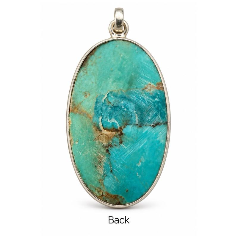 1.45” X 0.78” Natural Turquoise Open Back .925 Sterling Silver Pendant